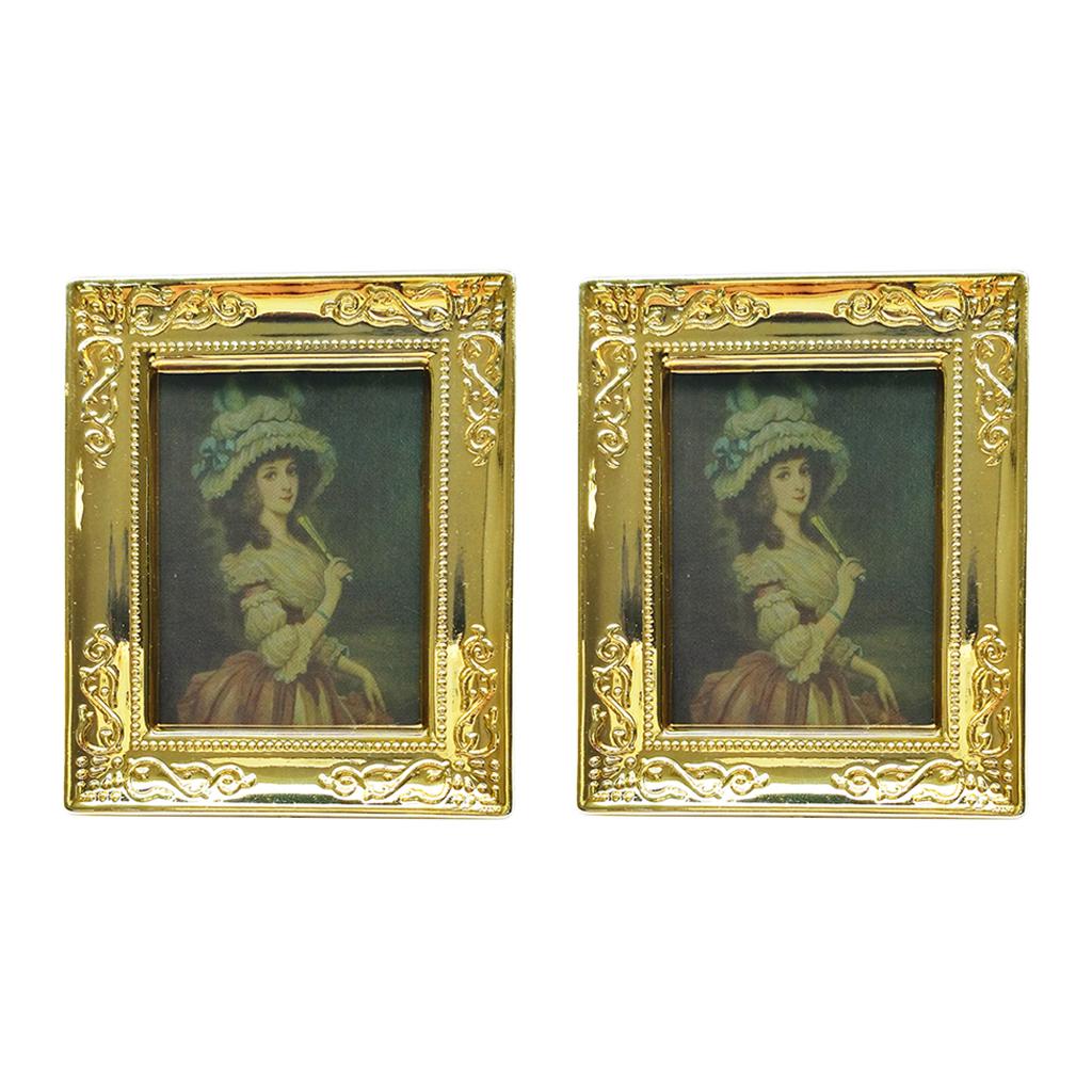 Maxbell 2pcs 1:12 Dollhouse Gold Picture Frame Decor Accessories Lady