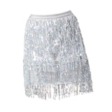 Maxbell Sequin Tassel Skirt Boho Fashion Sequins Fringe Skirt for Party Rave Women L Argent