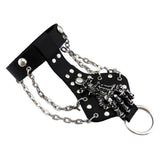 Maxbell Mens Gothic Alloy Spike Skeleton Hand Wrap Leather Cuff Finger Ring Bracelet