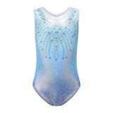 Maxbell Girls Gymnastics Leotards Sleeveless Shiny Rhinestones Blue Outfit Sportwear 8