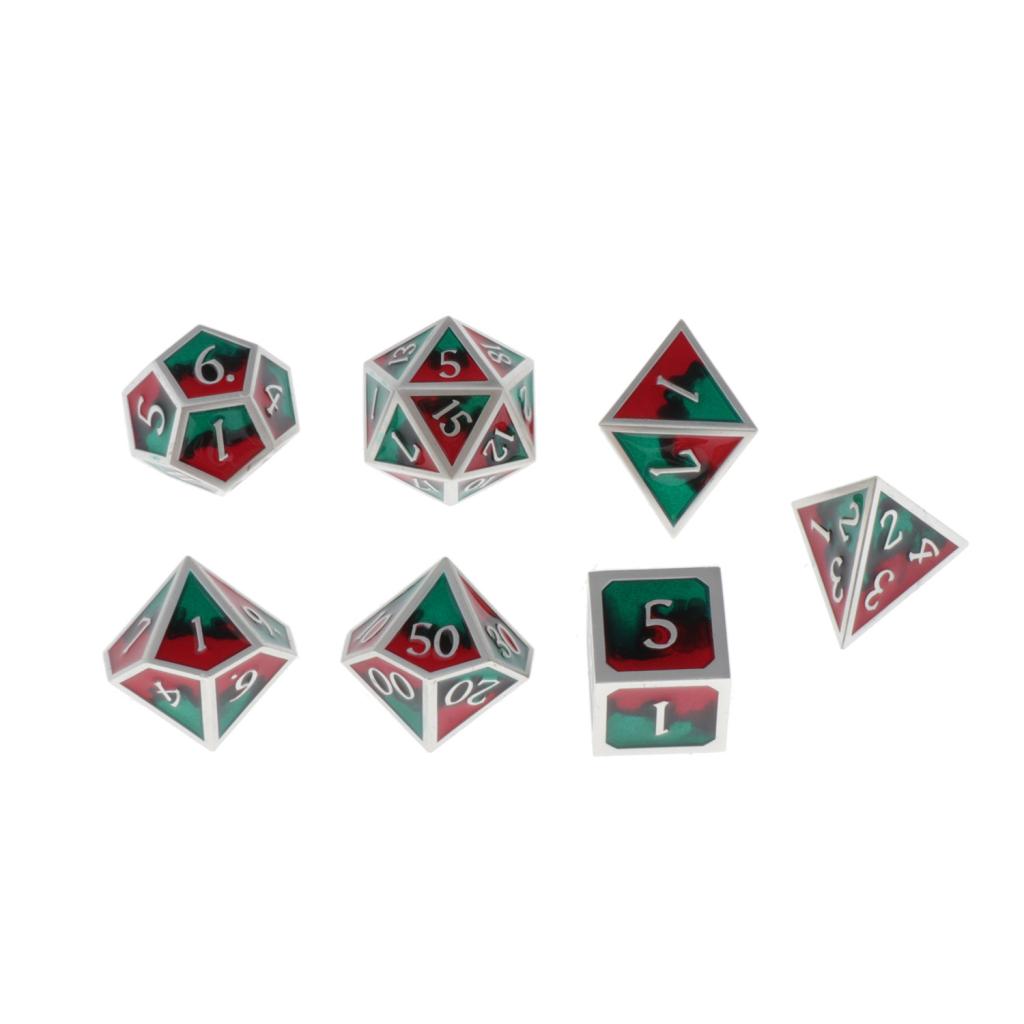 Max Maxb Polyhedral Dice Multi-sided Metal for Dragon Scales DnD Pathfinder RPG Dices red black green