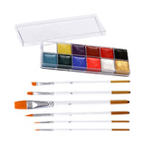 Maxbell 12 Colors Face Body Paint with 6 Brushes for Party Theatre Kids Adults
