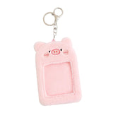 Maxbell Plush Keychain Holder Photo Sleeves Plush Protective Case for Bus Card pink