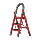 Maxbell Steel Folding Ladder Stepladder Non Slip for Indoor Outdoor Kitchen Adults Red 3 Step