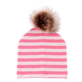 Max Baby Hat Faux Fur Baby Cap Cotton Pompom Bobble Hat for Kids  Pink Stripe