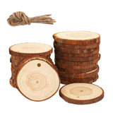 Maxbell 10 Pcs Round Wood Piece Slices Bauble Wooden Cup Mat Wall Decor with rope