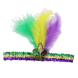 Maxbell Mardi Gras Sequin Headband Headpiece Sparkly Elastic for Party Sport Team Tricolor Feather