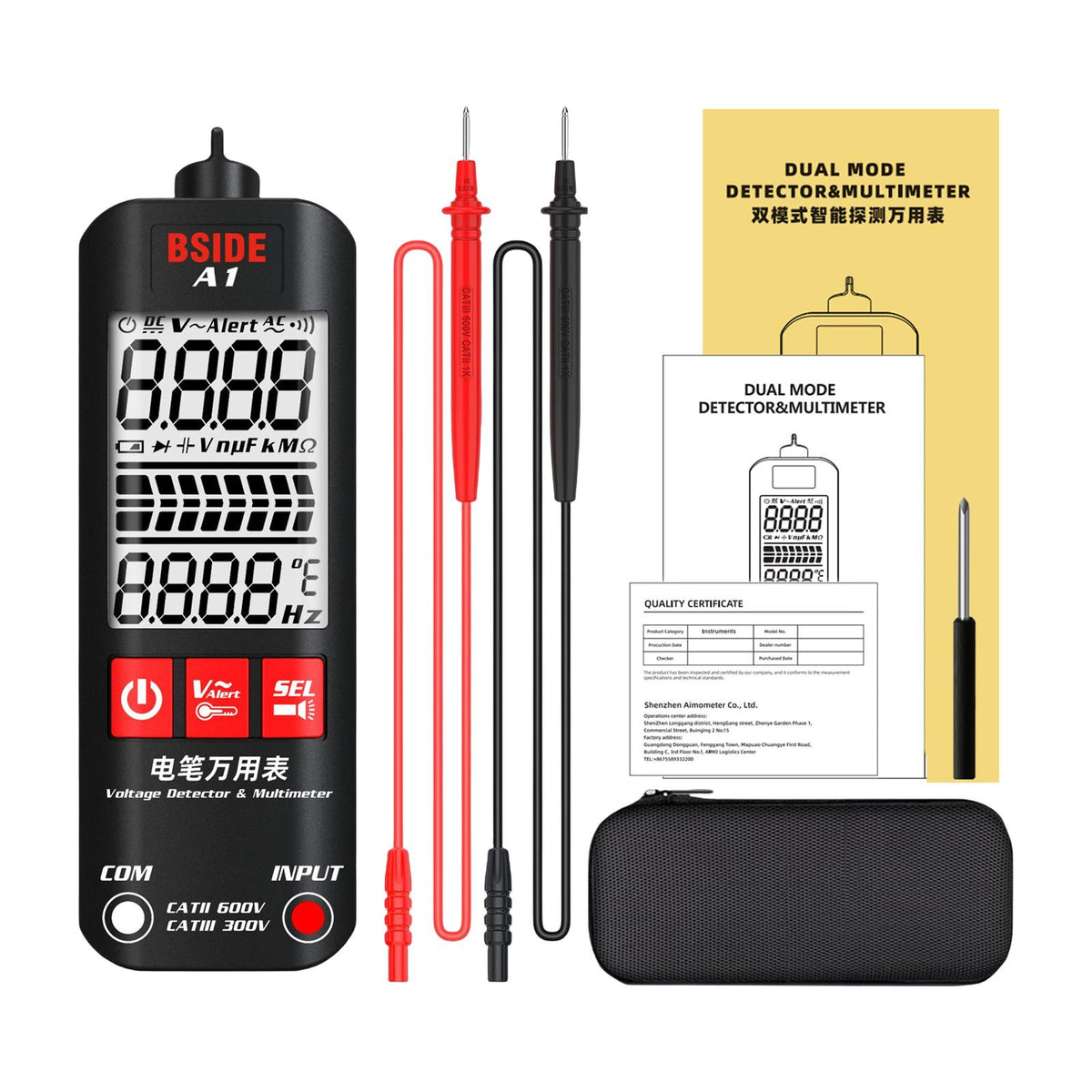 Maxbell Pocket Voltage Detector Multimeter Removeable Test Leads for Electricians with tool bag