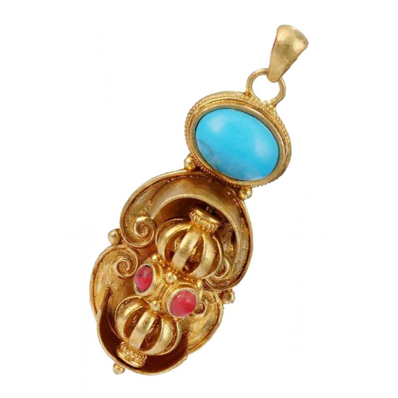 Maxbell Tibetan Buddhist Lama Antique Rotating Vajra Pestle Amulet Pendant Brass