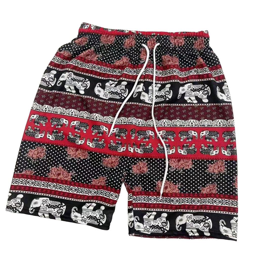 Maxbell Summer Beach Shorts for Women Men Boho Clothes Thailand Elephant  Short Pants Red