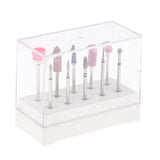 Maxbell 10x Nail Art Drill Bits Brush Set Manicure Polishing Head with Storage Case