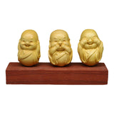 Maxbell Adorable 3 Buddha Monks Statues Boxwood for Desktop Decoration Sculptures