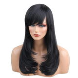 Maxbell Natural Silky Long Wavy Straight Wavy Human Hair Wig Black Wigs Side Bangs For Women,Fashion Style