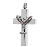 Maxbell Double Cross with Crystal Stainless Steel Cremation Family Keepsake Husband