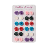 Max 12 Pairs Assorted Resin Rose Flower Ear Studs Piercing Earrings Jewelry