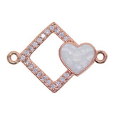 Max 1Pcs Square Heart Connectors Jewelry Making Findings Charm Rose Gold + White