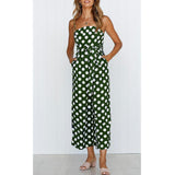 Maxbell Womens Polka Dots Wide Leg Jumpsuit Romper Beach Holiday with Belt L Green