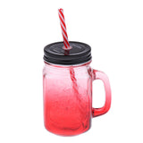 Maxbell Gradient Glass Mason Jam Drinking Cocktail Jar Handle And Straw 480ML Red