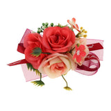 Max Artificial Bride Groom Silk Wrist Corsage Wedding Hand Flowers Red