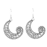 Maxbell Bohemian Swirl Spiral Moon Dangle Earrings Wedding Jewelry Antique Silver