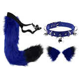 Maxbell Faux Fur Ears and Tail Set Cosplay Costume Headpiece Plush for Stage Shows Blue Black