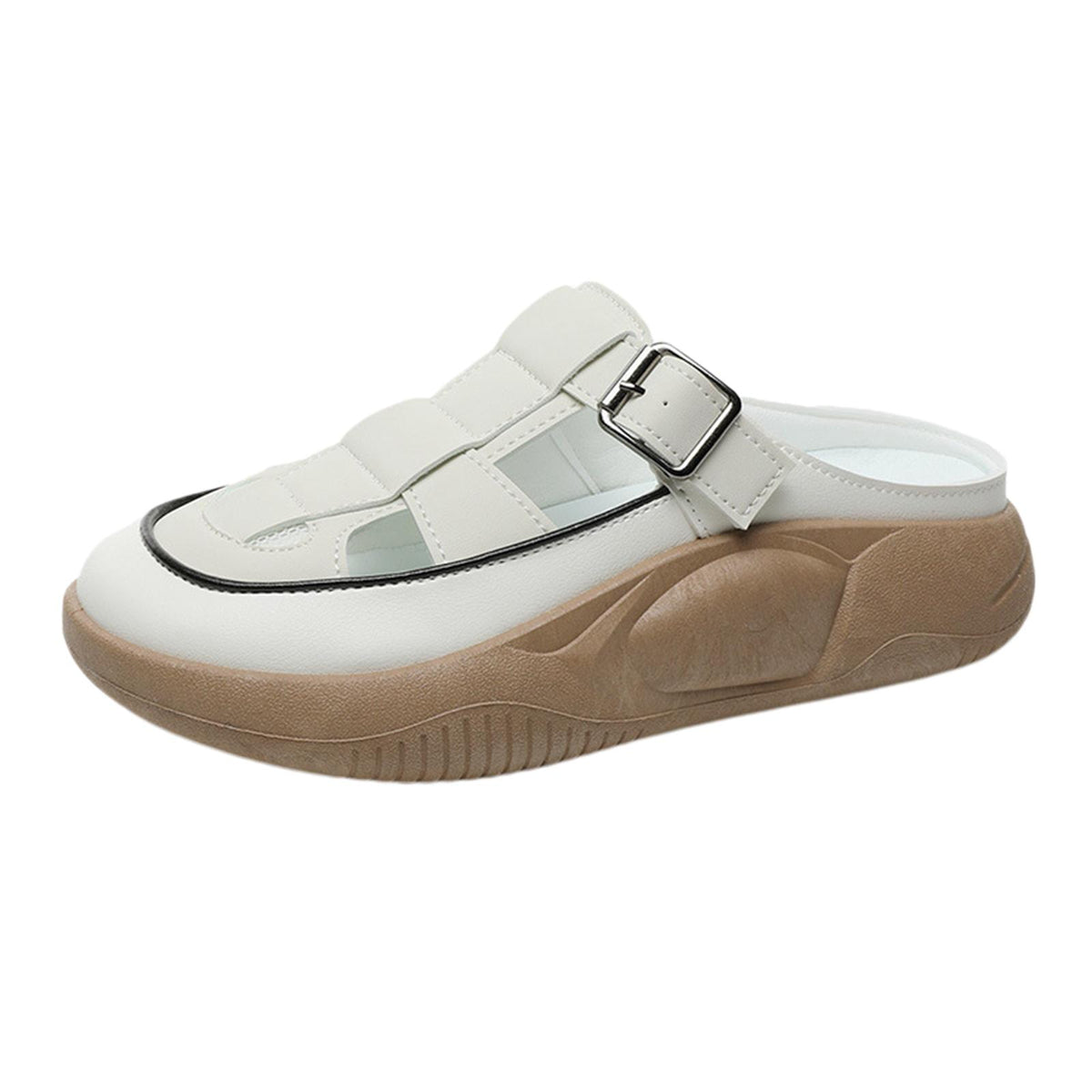 Maxbell Women's Slide Sandals Comfortable Flat Shoes 5cm Thick Sole Nonslip Slippers Beige 39