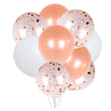 Max 15 Pieces Latex Party Balloons Confetti Balloons with Curling Ribbon Rose Gold