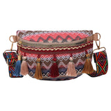 Maxbell Bohemian Fanny Pack Bag Fashionable with Tassels Chest Bag for Running Pink