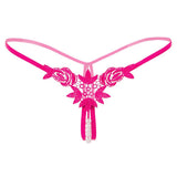 Maxbell Lady Sexy Open Crotch Crotchless Panties Low Rise Hollow Flower Thongs Rosy