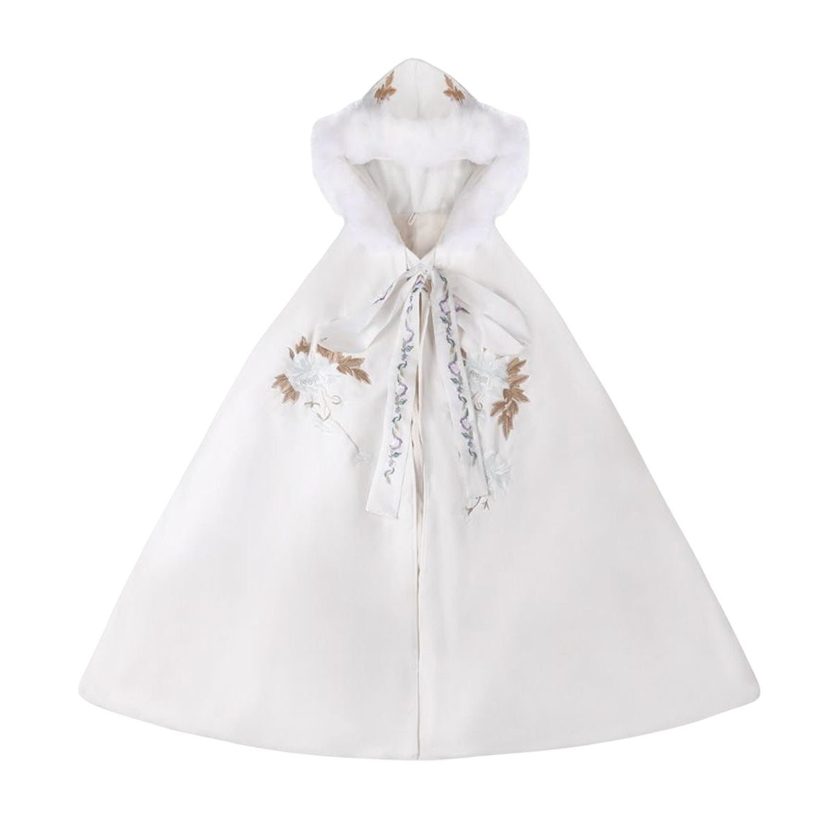 Maxbell Women Cape Chinese Style Hanfu Cloak Poncho Floral Embroidery Jacket White