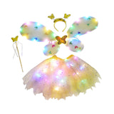 Maxbell 4Pcs Girls Fairy Costume Set Luminous Tutu Skirt Glow Butterfly Wing Wand Yellow