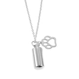Maxbell Small Cylinder Cremation Urn Necklace Ashes Keepsake for Dog and Cats Ashes Argent Paw