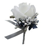 Max Stimulation Rose Flower Brooch Pin Wedding Corsage Pin White and Silver Gray