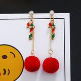 Maxbell Christmas Themed Cute Red Ball Dangle Earrings Fashion Gift Walking Stick