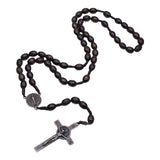 Maxbell Wooden Rosaries with Cross Pendant for Men Women Religious Jewelry Necklace