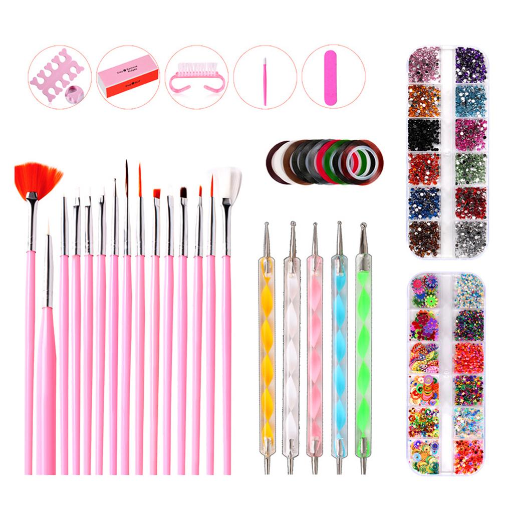 Maxbell Nail Art Tool Kit Painting Brushes Dotting Pen Rhinestones Striping Tape Set