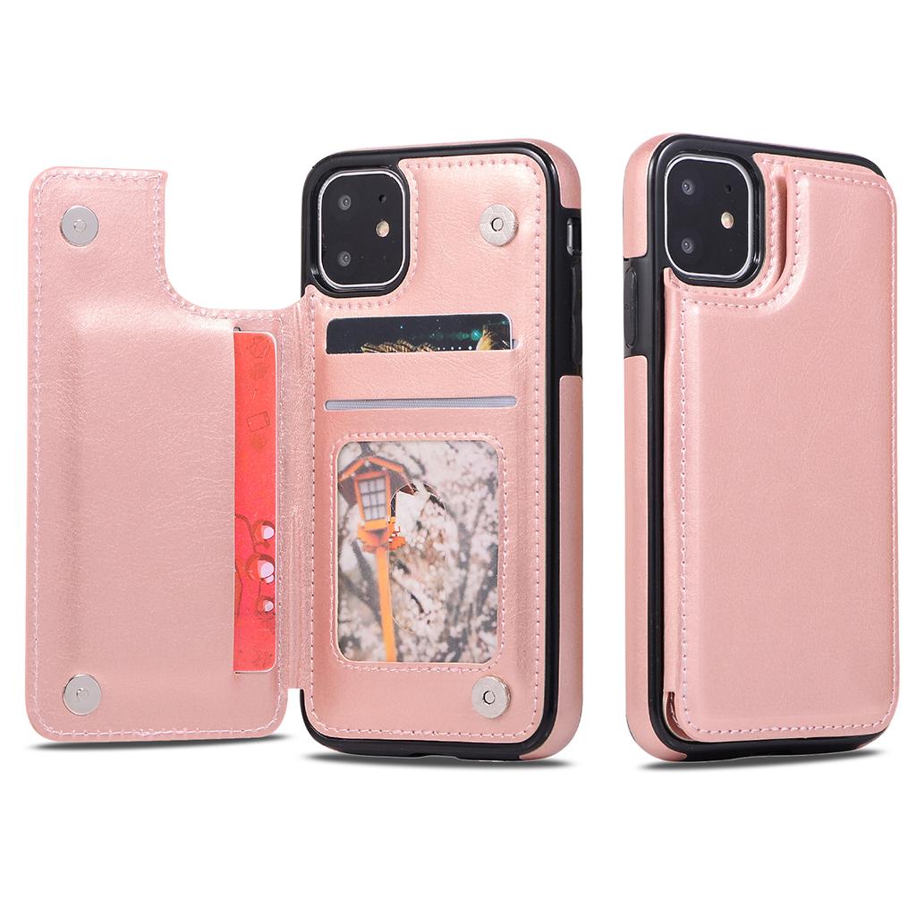 Max PU Leather Anti-fall Phone Back Cover Case For iPhone 11 6.1 inch Pink