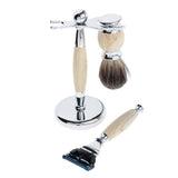 Maxbell Mens Shaving Kit Gift Set w/5 Layer Blade Razors Brush & Stand Holder Beige