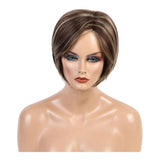 Maxbell Charming Short Human Hair Women Straight Side Part Brown Blonde Natural Wigs