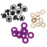 Maxbell 10pcs Plastic Safety Toy Eyes + Glitter Nonwovens + Washer 24mm Purple
