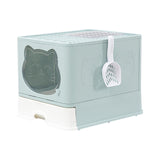 Maxbell Large Cat Litter Box Collapsible Drawer Type Front Door and Top Exit Durable Light Blue