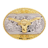 Maxbell Rodeo Engraved Golden Belts Buckle Metal Vintage Western Cowboy Ox Head