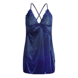 Maxbell Women's Babydoll Lingerie Lace Strappy Sleepwear T-back Set Nighty Blue M