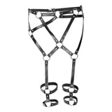 Maxbell Women Sexy Leather Harness Garter Belt Adjustable Waist Leg Cage Belt Black