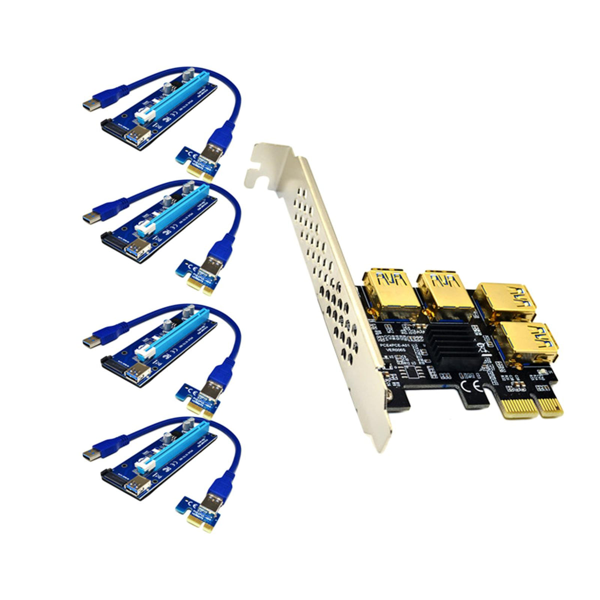 Maxbell Maxbell Pci-E Adapter Card 1x to 4 Ports Durable Accessory Portable for Windows 10 7 Black