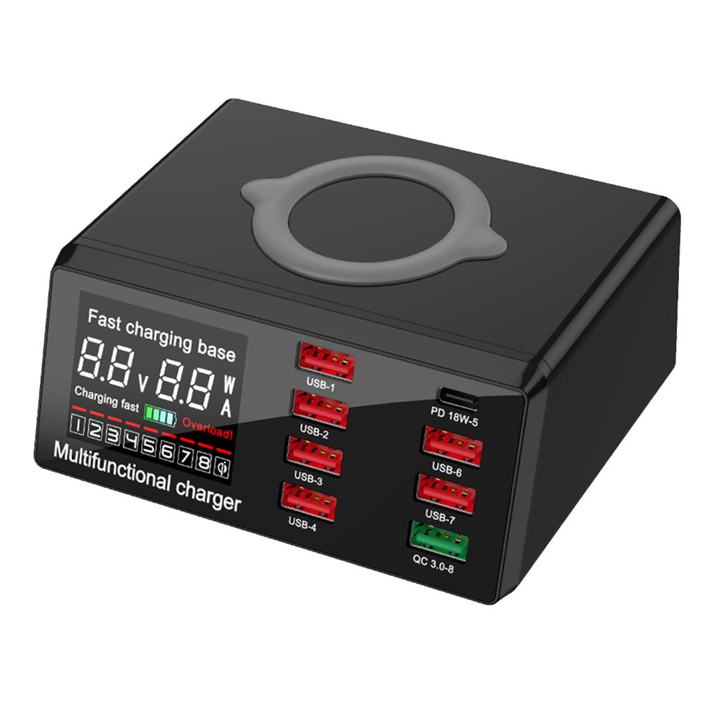 Maxbell QC 3.0 Charging 8-USB Ports Dock Station Qi Wireless Fast Charger UK Plug