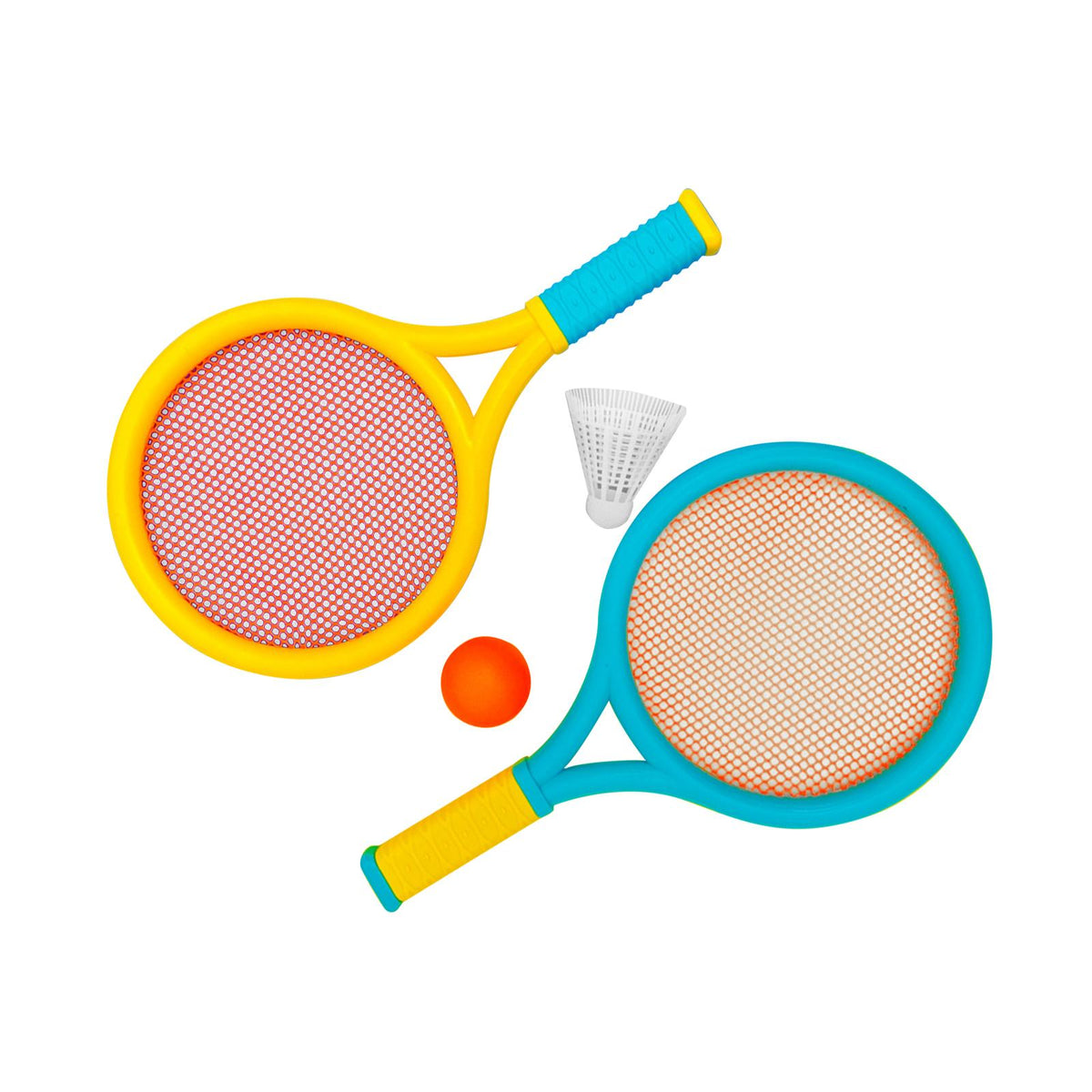 Maxbell 4Pcs Kids Tennis Racket Set with Tennis Ball Sponge Handle Badminton Racquet Blue Yellow