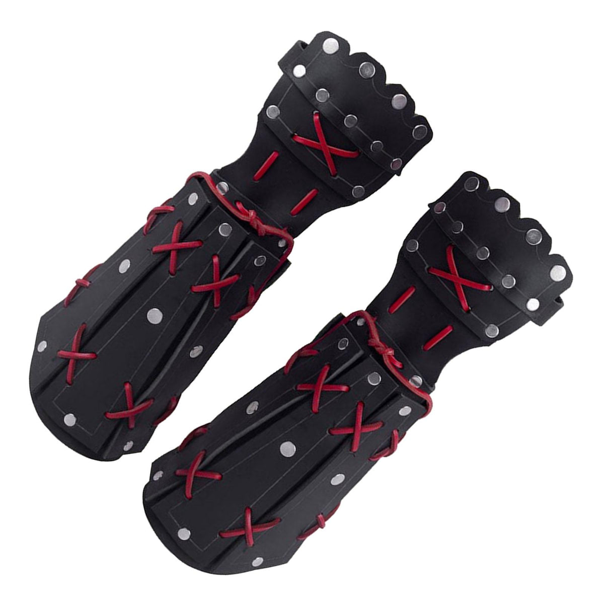 Maxbell PU Leather Cosplay Half Finger Gloves Arm Guard Bandage Medieval for Party Black