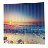 Max 2 Panels 3D Digital Print Curtain Drapes+Hook+Mute Ring Dusk Beach_1