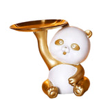 Maxbell Multipurpose Panda Sculpture Storage Tray Statue for Living Room Decor Aureate and White